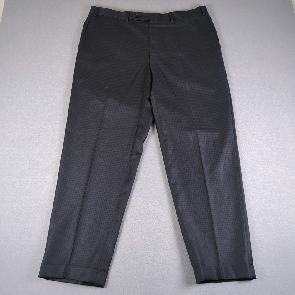 Canali Dress Pants Mens 40x30 Gray Flat Front Cuffed Micro Check Wool Italy Made
